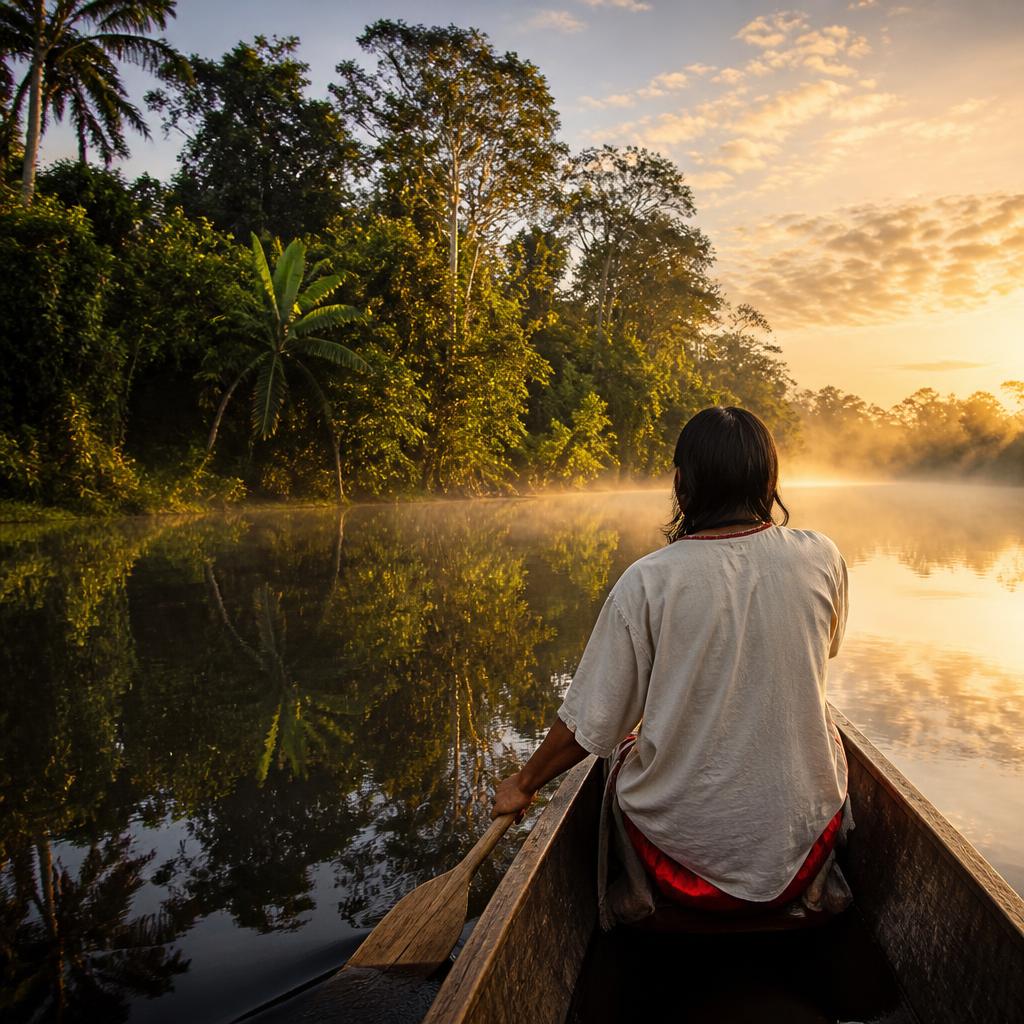 Sunrise by dugout canoe